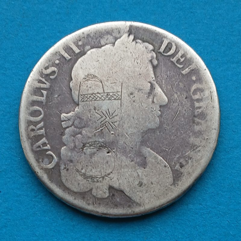 1673 Charles II Crown Qvinto Edge .Counter mark on bust (#400)