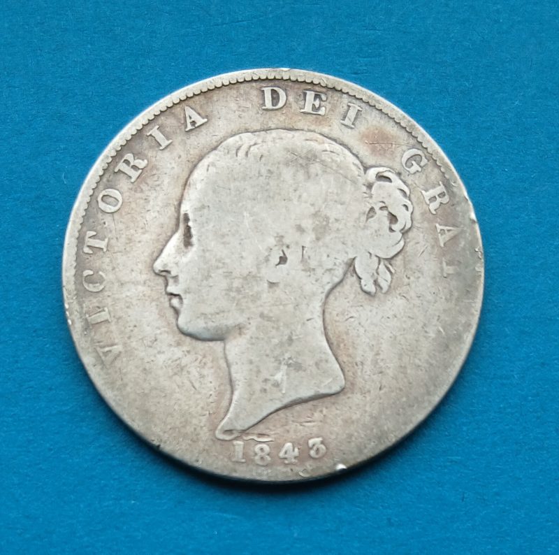 1843 VICTORIA HALF CROWN RARE (#610)